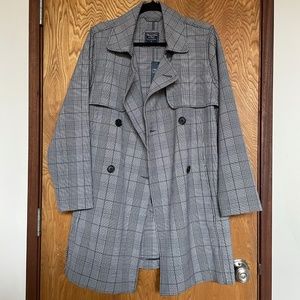 Abercrombie Drapey Trench in Grey Plaid XL